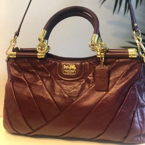 Coach Diagonal Pleated Satchel - Burgundy